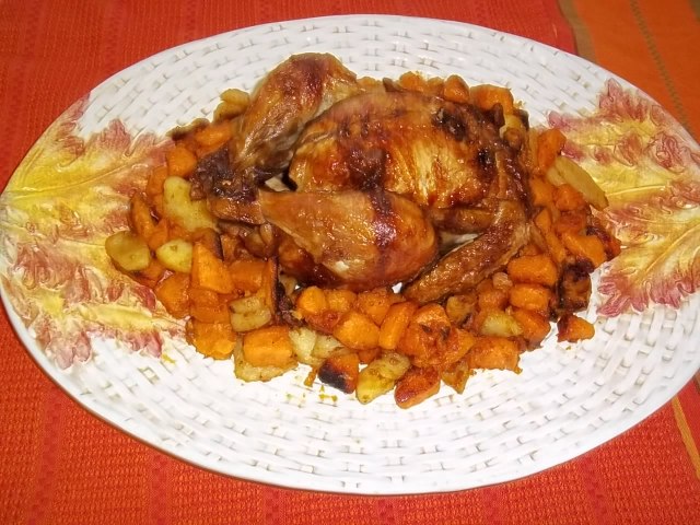 roast chicken, apples and hash browns